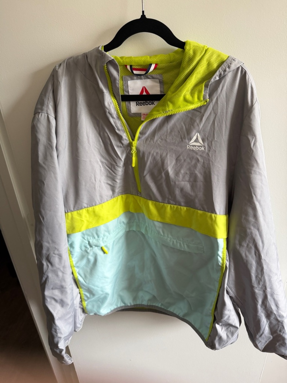 Reebok Men’s 2XL - Gray, Neon Yellow & Aqua Pullover Windbreaker
